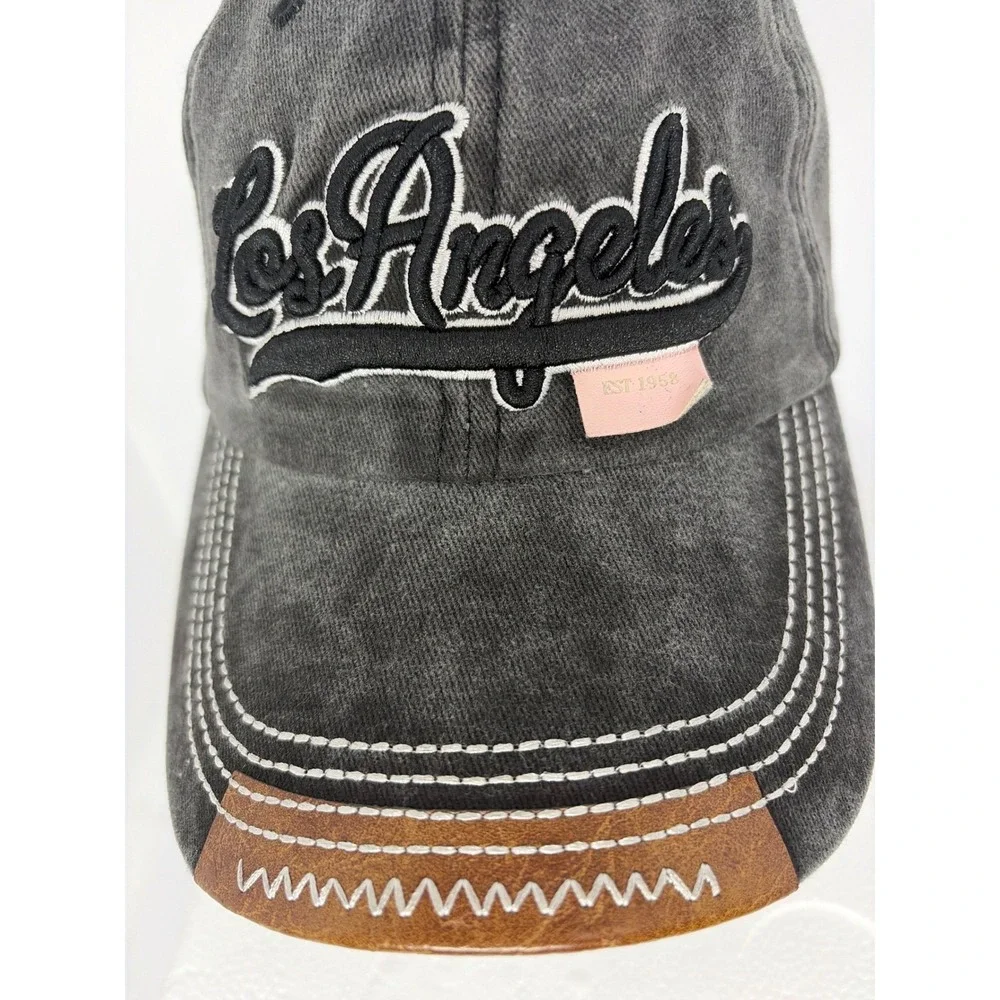 Los Angeles Embroidered Baseball Cap‎ Washed Gray Cotton Adjustable Hat EST 1958